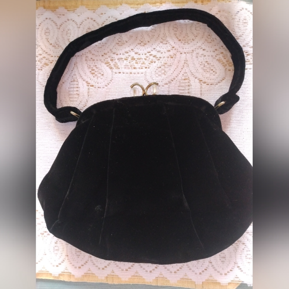 Vintage Black Velvet Purse 9X7.In.Tall